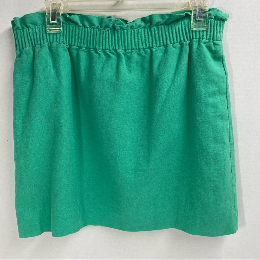 J Crew casual skirt green pull on skirt size 2 mini skirt linen blend Casual